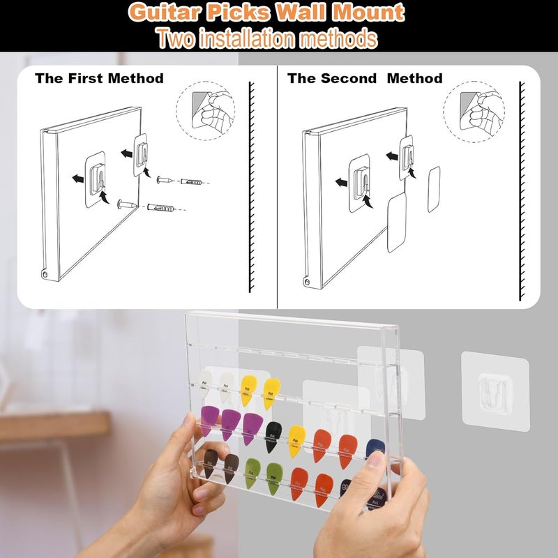TXesign Guitar Pick Wall Mount Display Case for Picks Storage and Display, Guitar Pick Display Frame Acrylic Guitar Pick Display Box Storage Case Hold Up to 32 Guitar Picks (Transparent) - Image 5